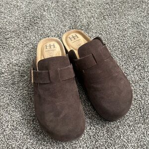 Brown Suede Slip-On Clogs